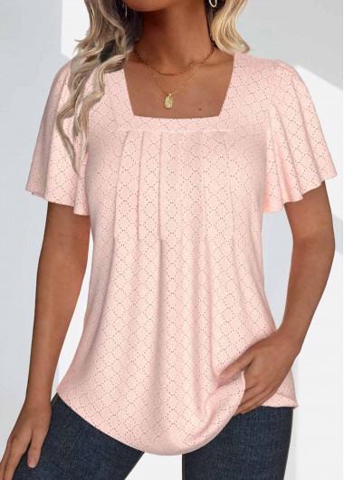 Modlily Dusty Pink Textured Fabric Short Sleeve T Shirt - S