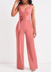 Modlily Dusty Pink Tie Long Belted Sleeveless Jumpsuit - XXL