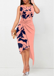 Modlily Dusty Pink Twist Floral Print Sleeveless Bodycon Dress - L