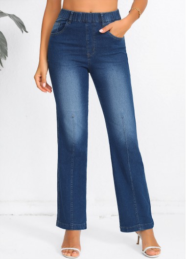 Modlily Elastic Waist Denim Blue High Waisted Jeans - S