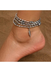 Modlily Feather Design Silvery White Alloy Anklet Set - One Size