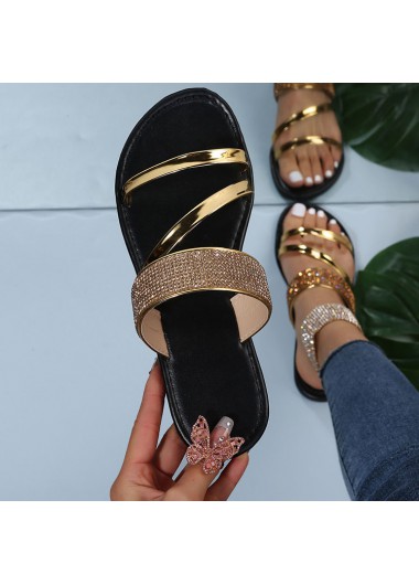 Modlily Flip Flops Golden Shinning Open Toe Falt Sliders - 36