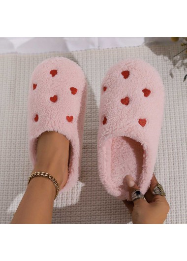 Modlily Flip Flops Heart Print Closed Toe Falt Light Pink Slippers - 36