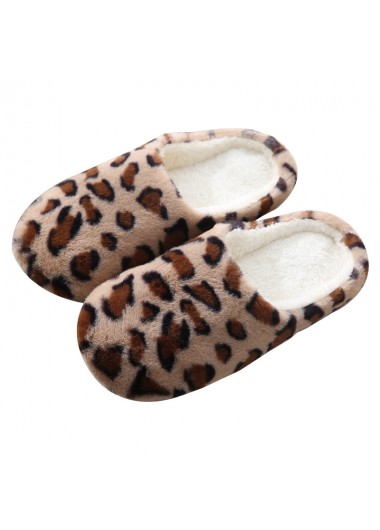 Modlily Flip Flops Light Camel Leopard Round Toe Falt Slippers - 38