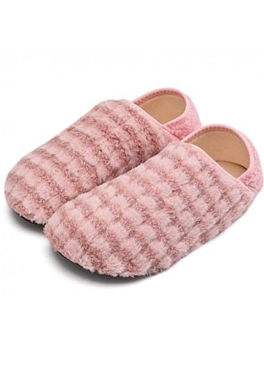 Modlily Flip Flops Light Pink Striped Closed Toe Falt Slippers - 36