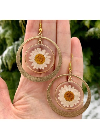 Modlily Floral Design Golden Round Alloy Earrings - One Size