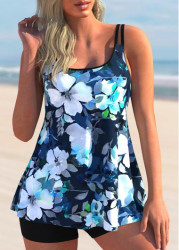 Modlily Floral Print Blue Tankini Set - S