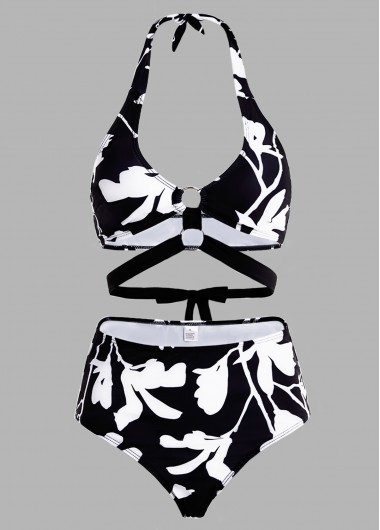 Modlily Floral Print Halter High Waisted Bikini Set - L