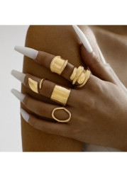 Modlily Geometric Design Golden Irregular Alloy Rings - One Size