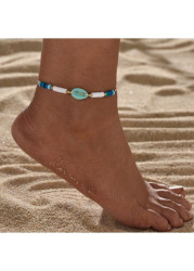 Modlily Geometric Mint Green Beaded Shell Anklet - One Size