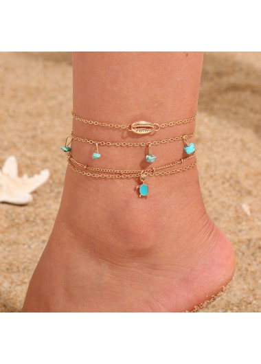 Modlily Geometric Pattern Alloy Detail Golden Anklet Set - One Size