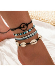 Modlily Geometric Pattern Blue Oval Anklet Set - One Size