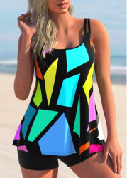 Modlily Geometric Print Double Straps Tankini Set - S