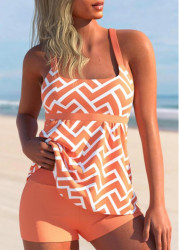 Modlily Geometric Print Orange Wide Strap Tankini Set - S