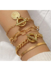 Modlily Gold Alloy Chain Design Bracelet Set - One Size