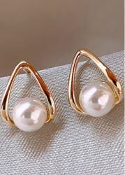 Modlily Gold Alloy Detail Freshwater Pearl Earrings - One Size