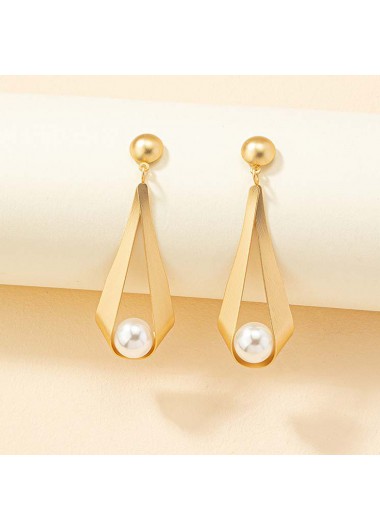 Modlily Gold Alloy Detail Pearl Geometric Earrings - One Size