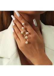 Modlily Gold Alloy Detail Pearl Geometric Ring - One Size