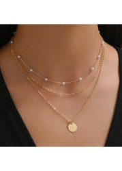 Modlily Gold Alloy Detail Pearl Multi-layer Necklace - One Size