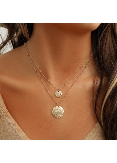 Modlily Gold Alloy Detail Round Double Necklace - One Size