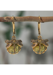 Modlily Gold Alloy Dragonfly Design Retro Earrings - One Size