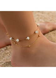 Modlily Gold Alloy Geometric Layered Detail Anklet - One Size