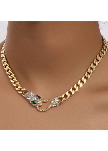 Modlily Gold Alloy Rhinestone Snake Design Necklace - One Size