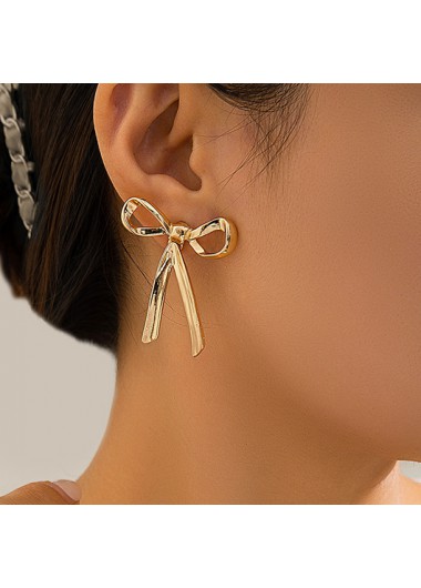 Modlily Gold Bow Metal Geometric Alloy Earrings - One Size