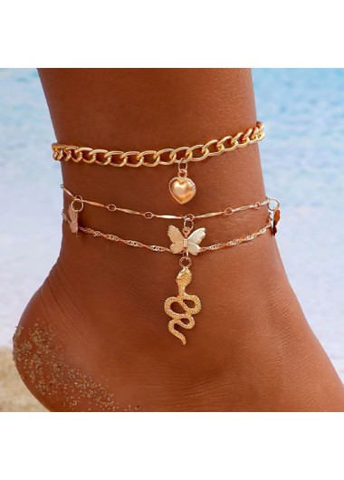 Modlily Gold Butterfly Design Alloy Anklet Set - One Size