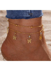 Modlily Gold Butterfly Hollow Alloy Anklet Set - One Size