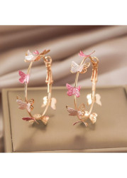 Modlily Gold Butterfly Round Hollow Alloy Earrings - One Size