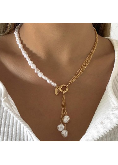 Modlily Gold Chain Asymmetric Pearl Detail Necklace - One Size