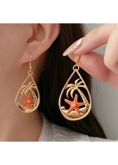 Modlily Gold Coconut Tree Starfish Alloy Earrings - One Size