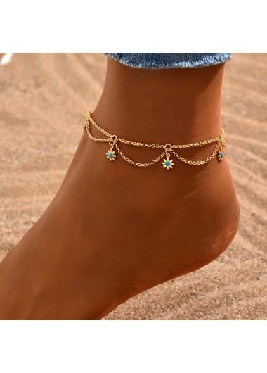 Modlily Gold Copper Floral Layered Design Anklet - One Size