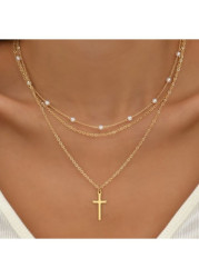 Modlily Gold Cross Pearl Detail Alloy Necklace Set - One Size