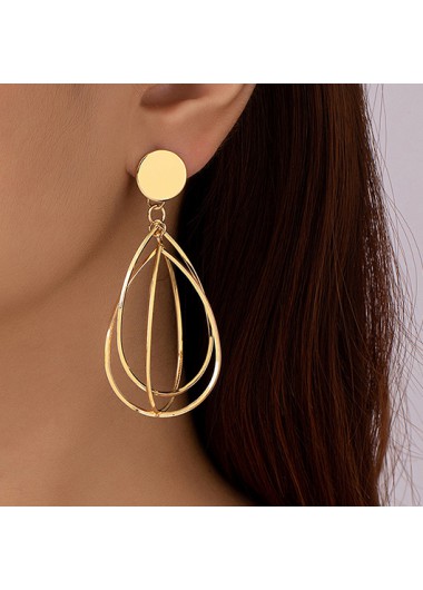 Modlily Gold Droplet Layered Metal Detail Earrings - One Size