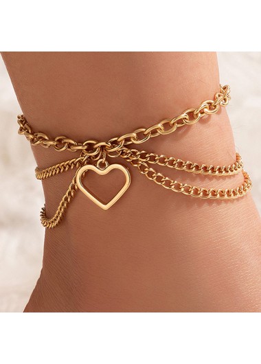 Modlily Gold Heart Alloy Detail Multi-layer Anklet - One Size