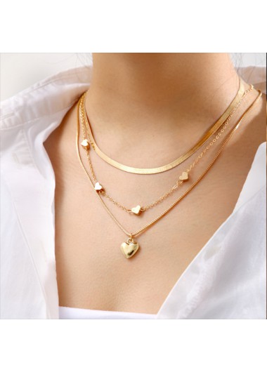 Modlily Gold Heart Design Alloy Layered Necklace - One Size