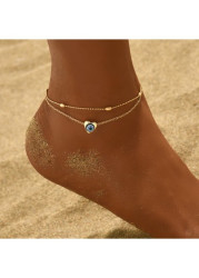 Modlily Gold Heart Evil Eye Alloy Anklet Set - One Size