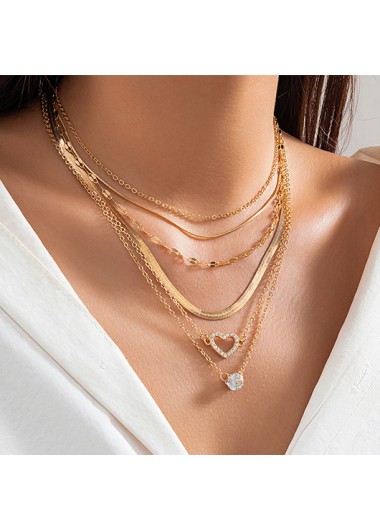 Modlily Gold Heart Layered Copper Necklace Set - One Size