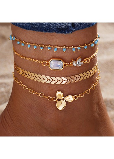 Modlily Gold Heart Layered Geometric Alloy Anklets - One Size