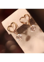 Modlily Gold Heart Zircon Alloy Hollow Earrings - One Size