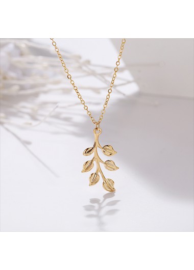 Modlily Gold Leaf Shape Alloy Detail Necklace - One Size