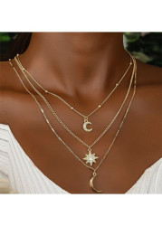 Modlily Gold Moon and Star Copper Necklace - One Size