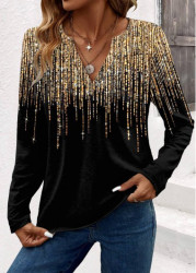 Modlily Gold Ombre Long Sleeve V Neck T Shirt - S