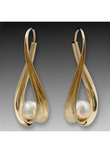 Modlily Gold Pearl Geometric Copper Detail Earrings - One Size