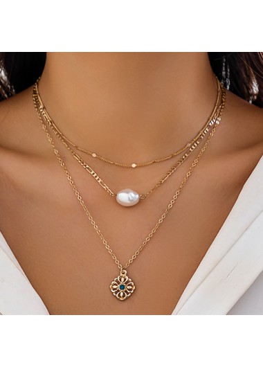 Modlily Gold Pearl Necklace Three Piece Set - One Size