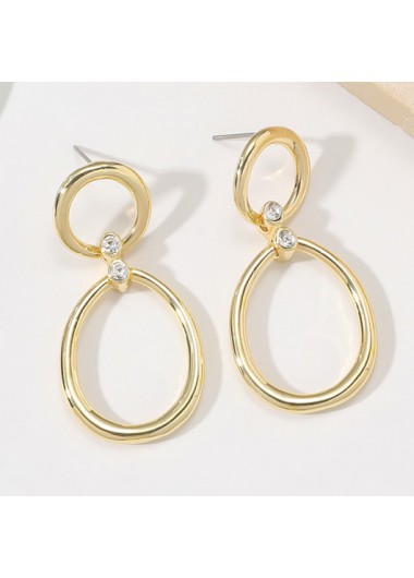 Modlily Gold Rhinestone Alloy Detail Geometric Earrings - One Size