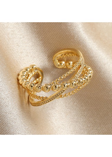 Modlily Gold Round Adjustable Alloy Detail Ring - One Size