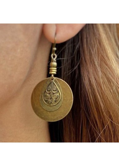 Modlily Gold Round Alloy Retro Circular Earrings - One Size